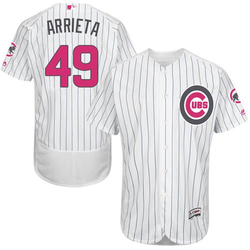 Cubs #49 Jake Arrieta White(Blue Strip) Flexbase Authentic Collection Mother's Day Stitched MLB Jersey
